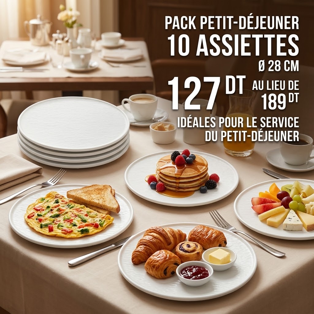 Pack Petit-Déjeuner 10 Assiettes Mélanine Blanc Ø28cm Melamine Home