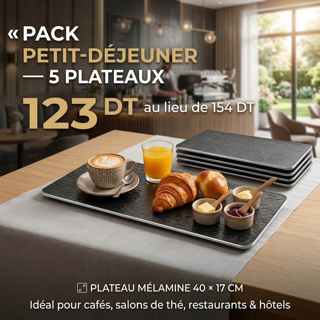 Pack Petit-Déjeuner 5 Plateaux Mélanine Noir 40x17cm Melamine Home