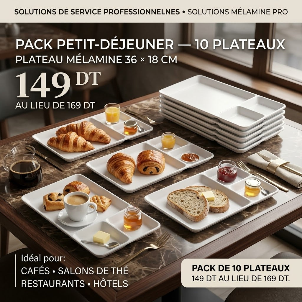 Pack Petit-Déjeuner 10 Plateaux Mélanine Blanc 36x18cm Melamine Home