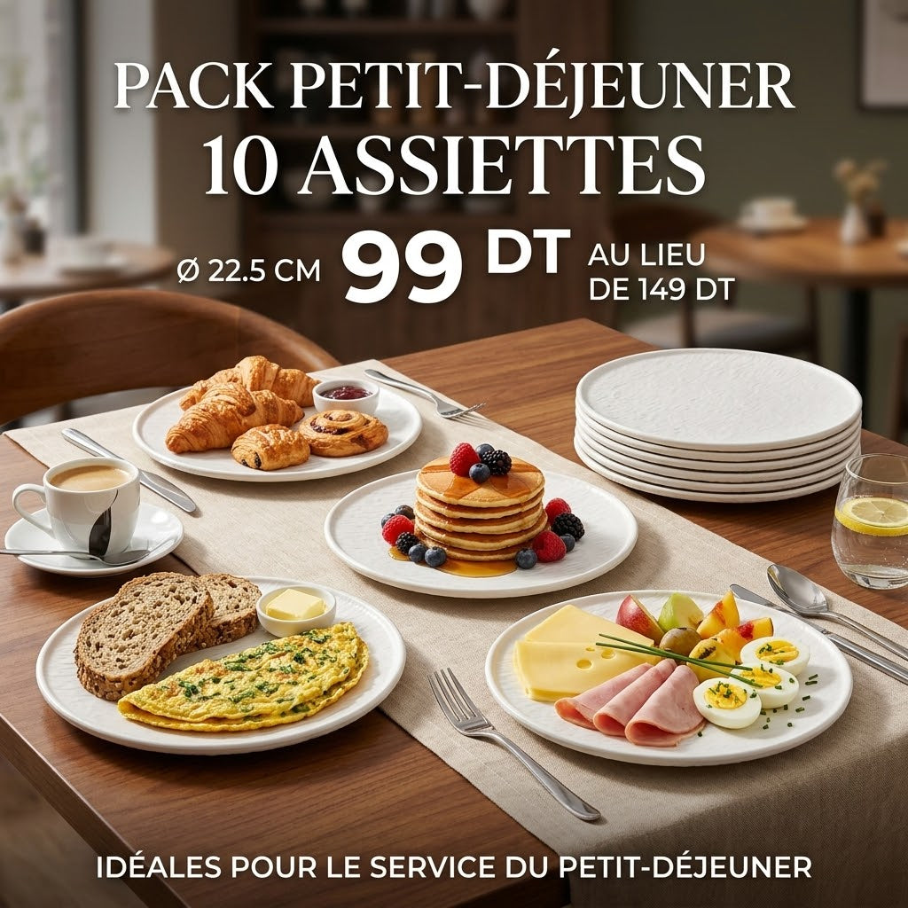 Pack Petit-Déjeuner 10 Assiettes Mélanine Blanc Ø22,5cm Melamine Home