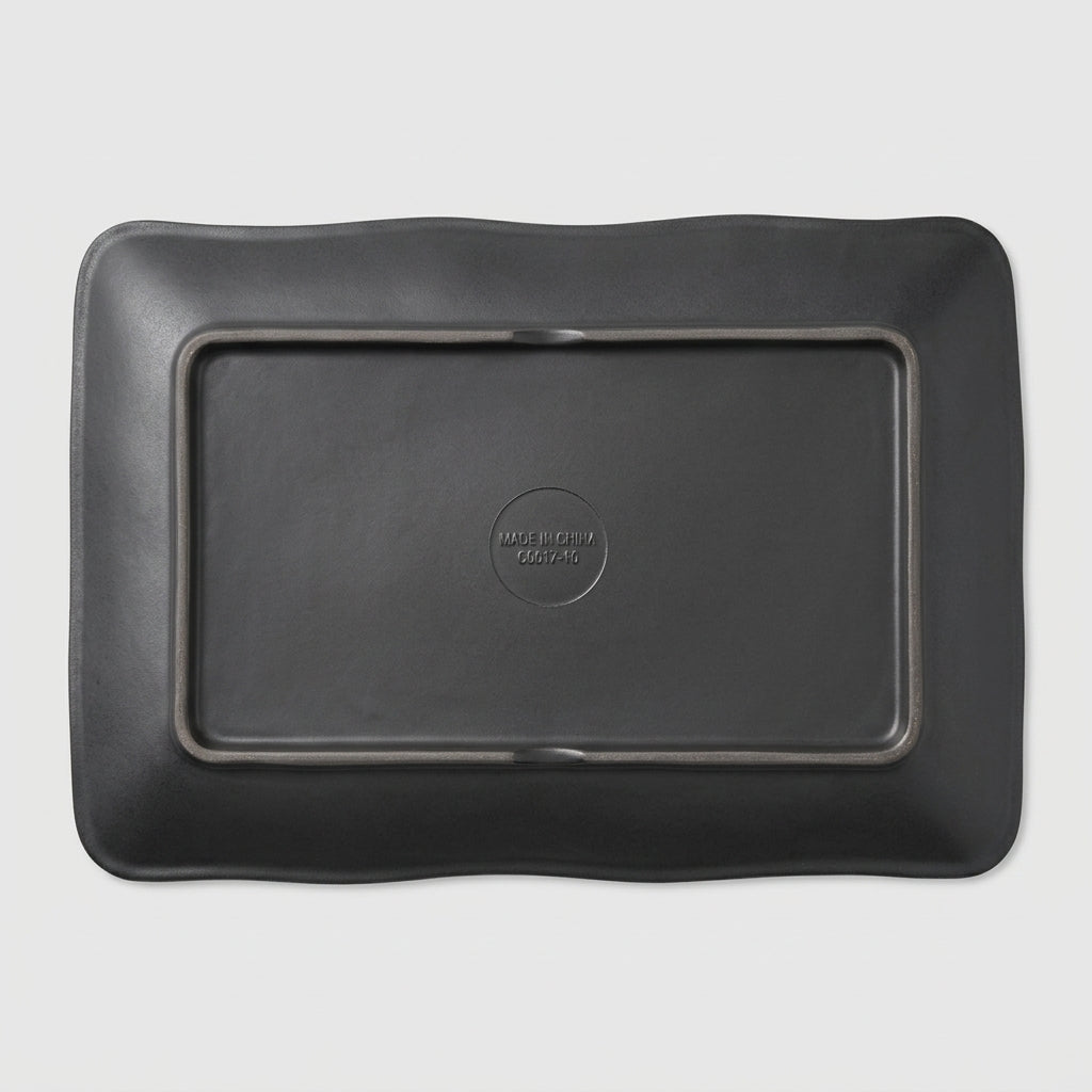 Plateau rectangulaire bords ondulés mélamine noir mat - vue dessous