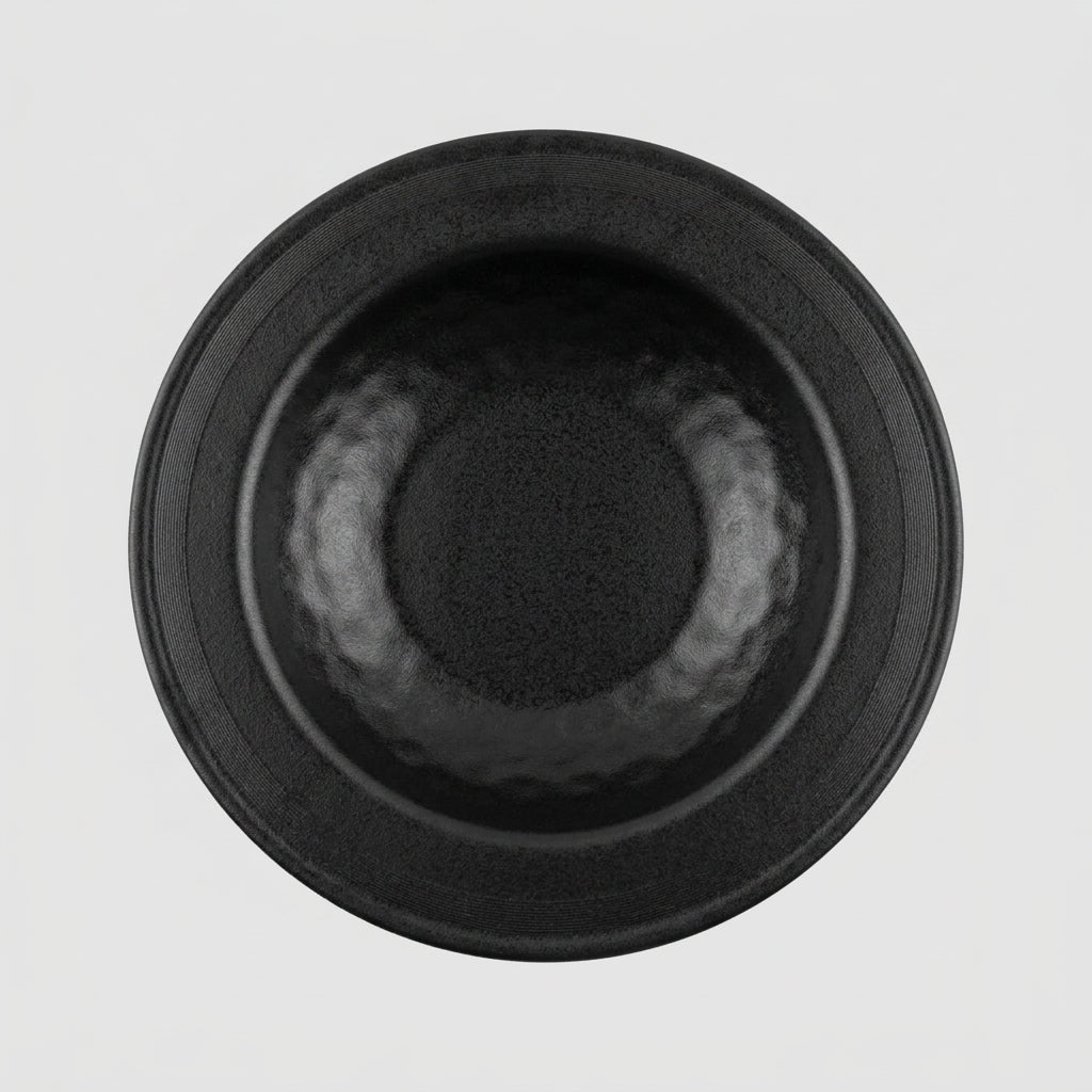 Assiette creuse ronde mélamine noir mat - vue dessus