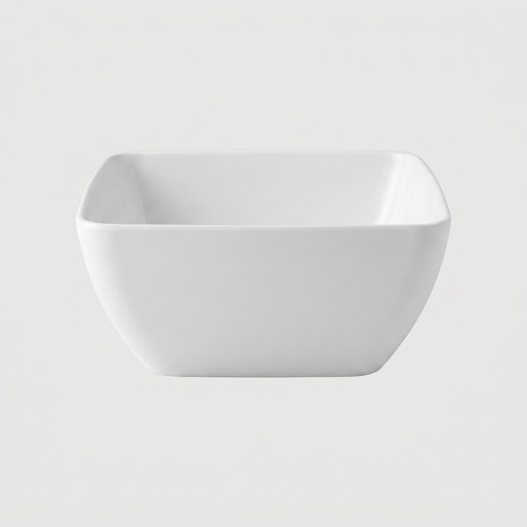 Bol carré mélamine blanc - vue dessus 3/4