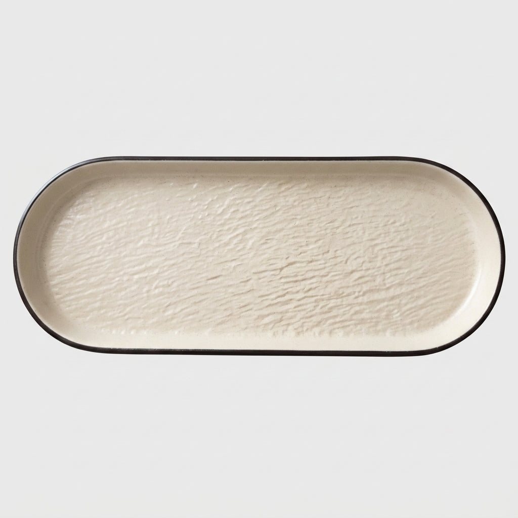 Plateau ovale mélamine beige - vue 3/4