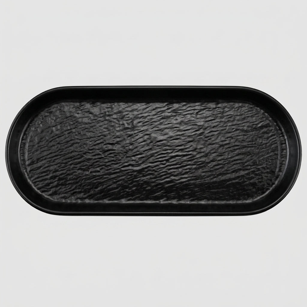 Plateau ovale mélamine noir - vue 3/4