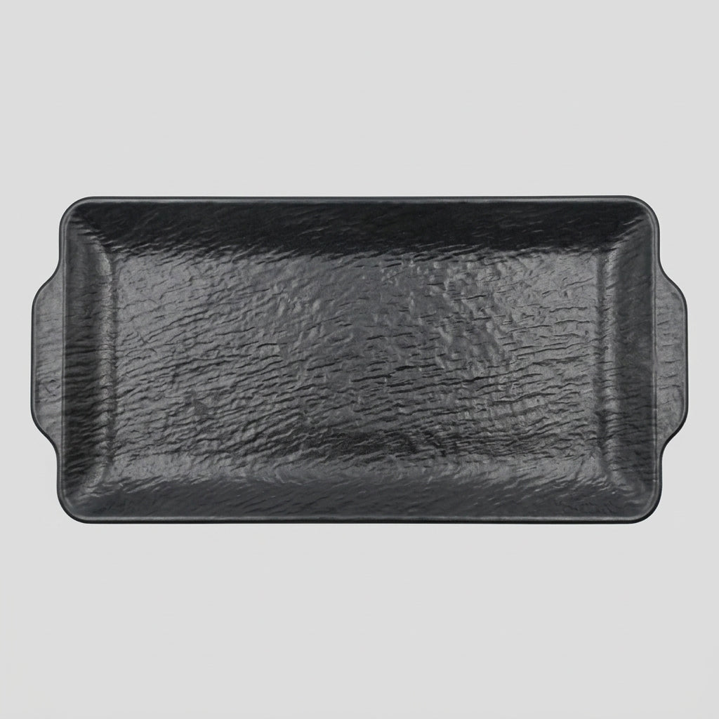 Plateau rectangulaire avec poignées mélamine noir brillant - vue 3/4 2