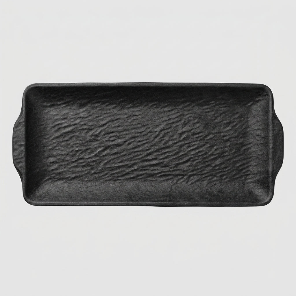 Plateau rectangulaire avec poignées mélamine noir mat - vue 3/4 2