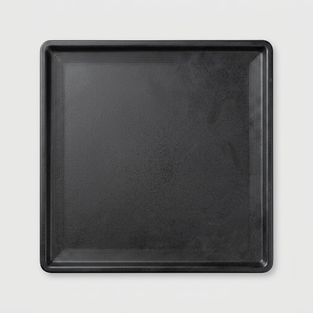 Assiette carrée mélamine noire mate - vue dessus