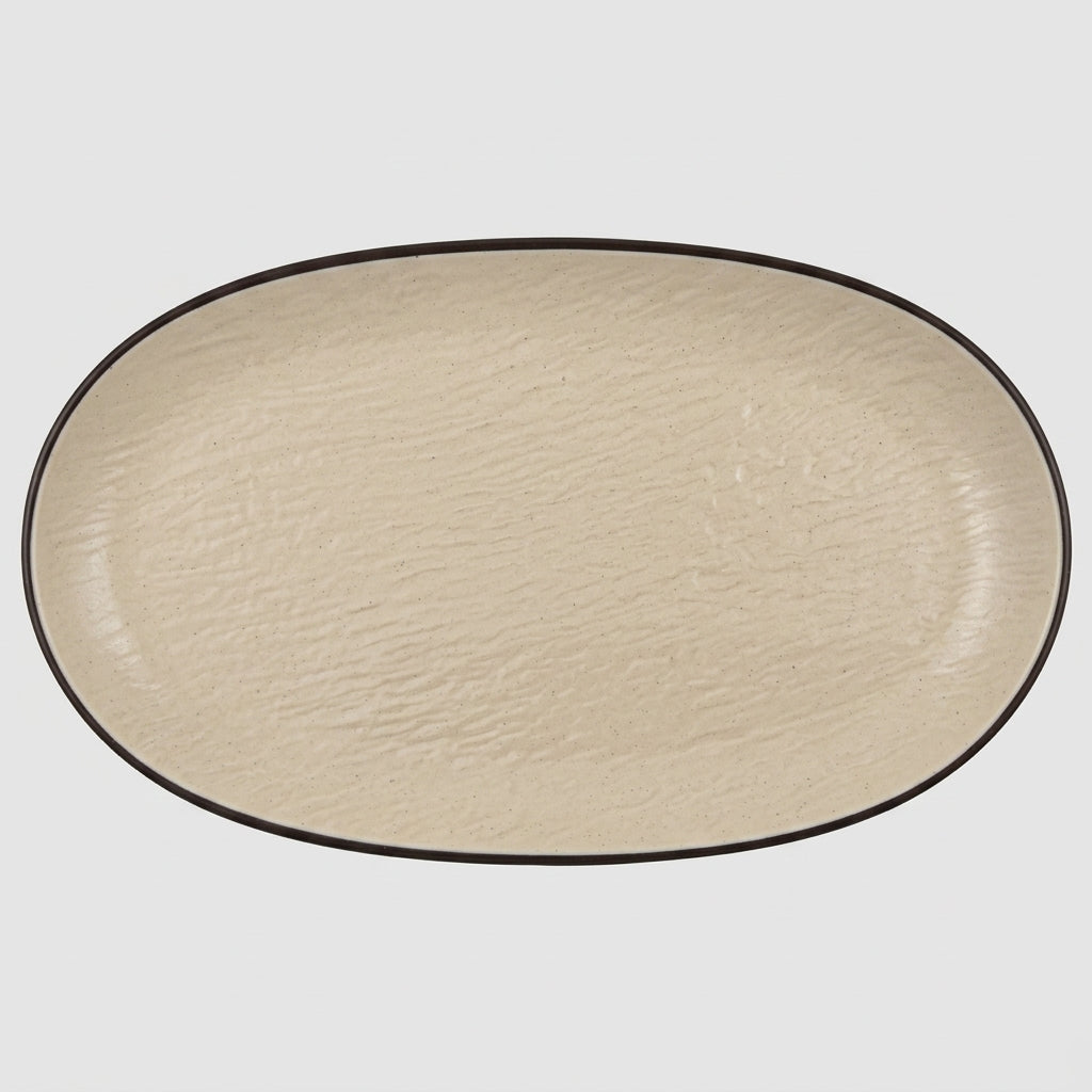 Plateau ovale mélamine beige marron - vue 3/4