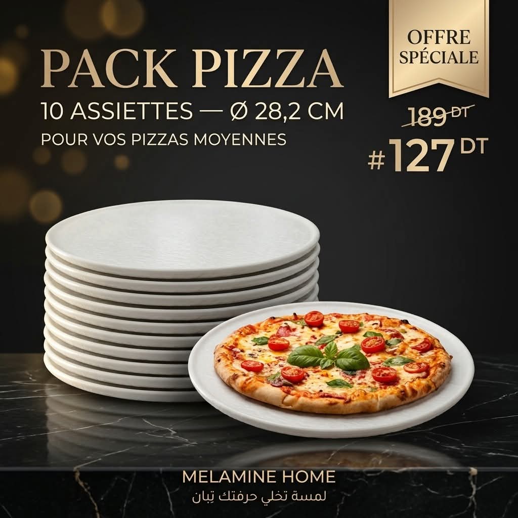 Pack Pizza Mélanine Blanc – 10 Assiettes Ø 28,2 cm