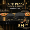 Pack Pizza Mélanine Noir – 5 Mini Ø 22,2 cm + 5 Moyennes Ø 28,2 cm