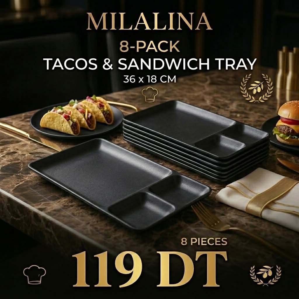 Milalina 8-Pack Tacos & Sandwich Tray Noir – 36x18 cm