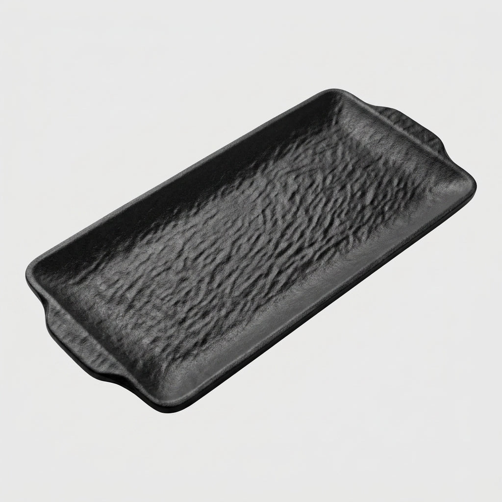 Plateau rectangulaire avec poignées mélamine noir mat - vue 3/4