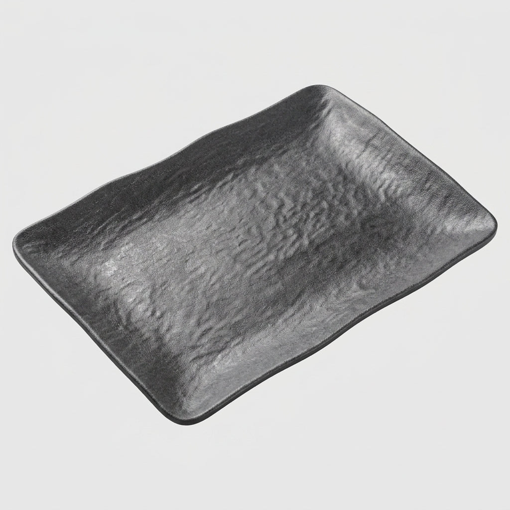 Plateau rectangulaire bords ondulés mélamine noir mat - vue dessus