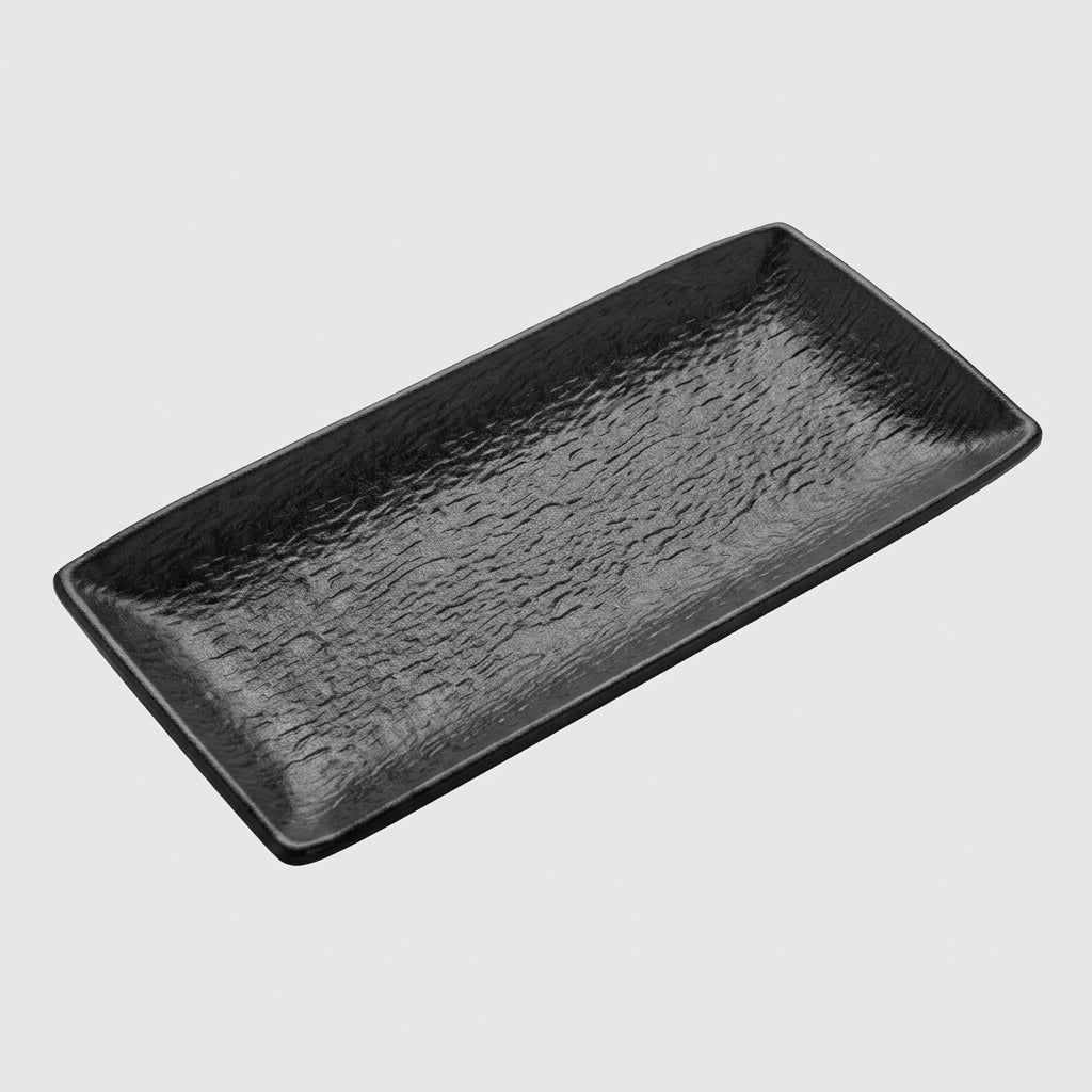 Plateau rectangulaire sur pieds mélamine noir mat - vue 3/4