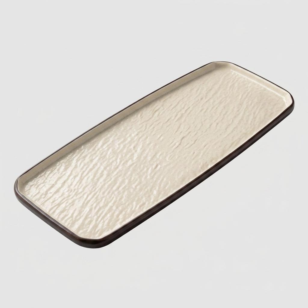 Plateau rectangulaire mélamine beige marron - vue 3/4