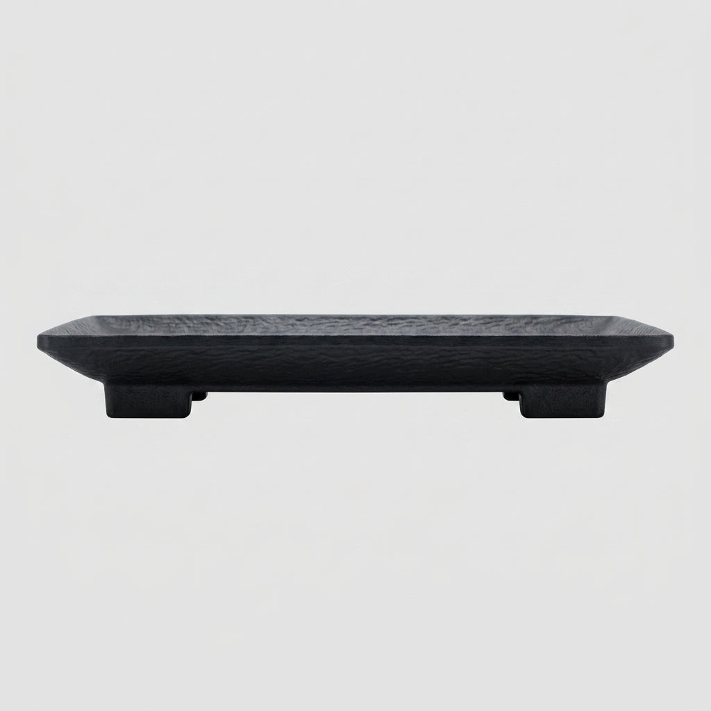 Plateau rectangulaire sur pieds mélamine noir mat - vue profil