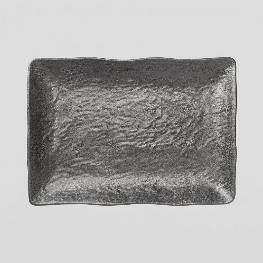Plateau rectangulaire bords ondulés mélamine noir mat - vue profil