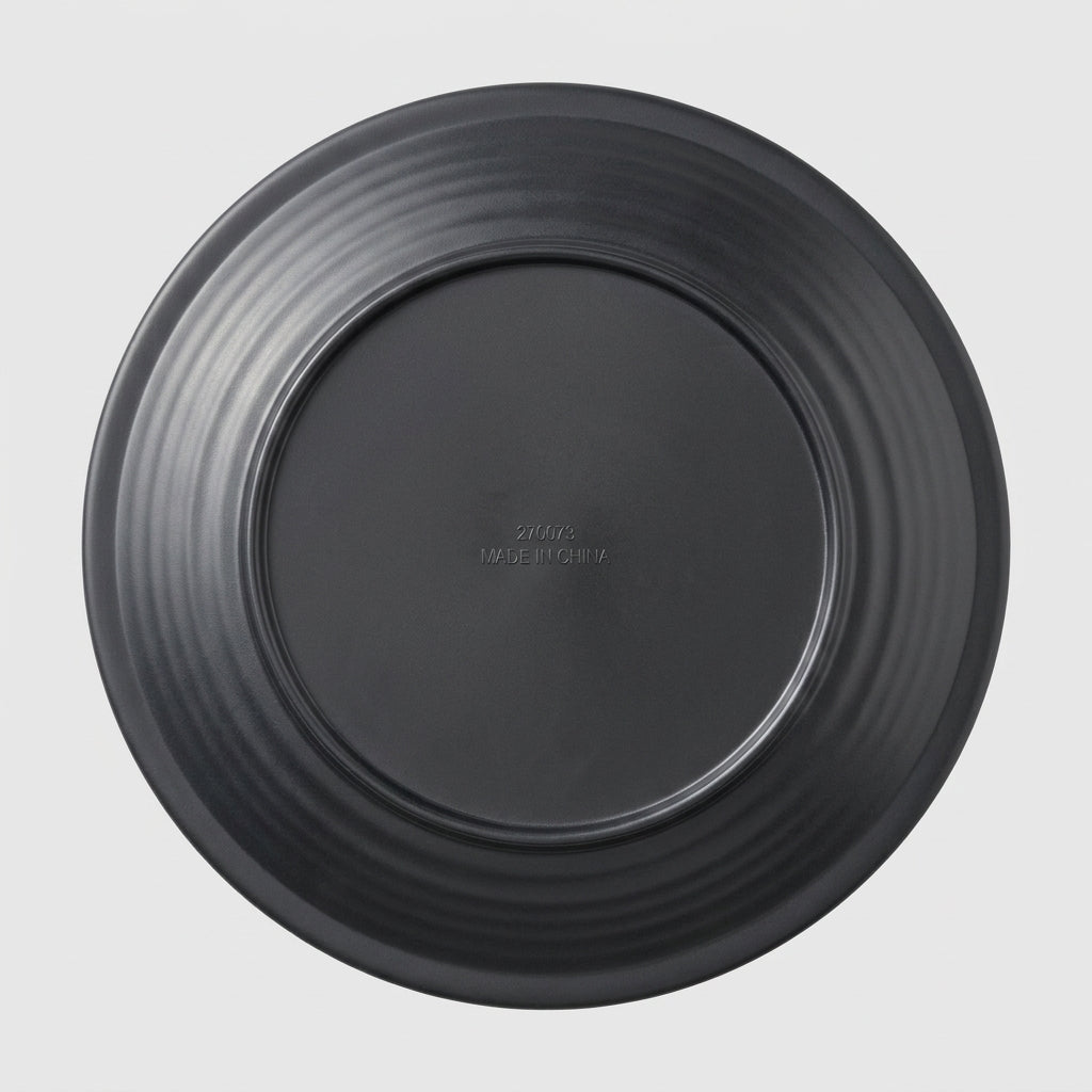 Assiette plate ronde mélamine rainurée noir mat - vue dessous