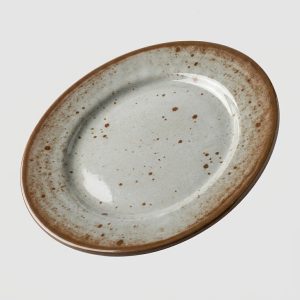Plate_reproduction_on_grey_backg…_202608051220 Assiette plate ronde émaillé rustique (Ø26,5 cm)